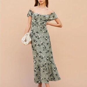 Reformation Verde Butterfly Off-Shoulder Dress